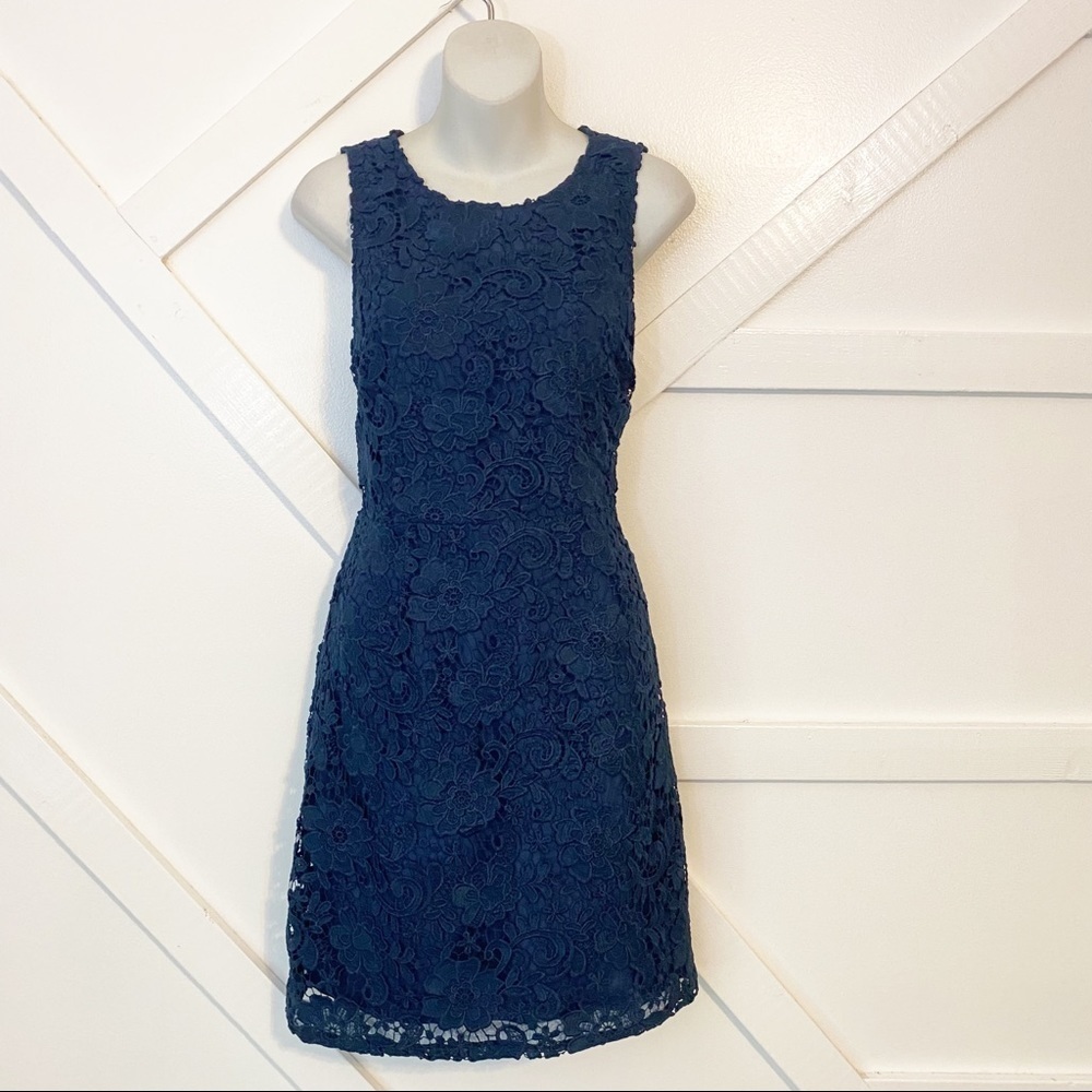 J. Crew Floral Lace Sleeveless Mini Sheath Dress Navy Blue Sz 10